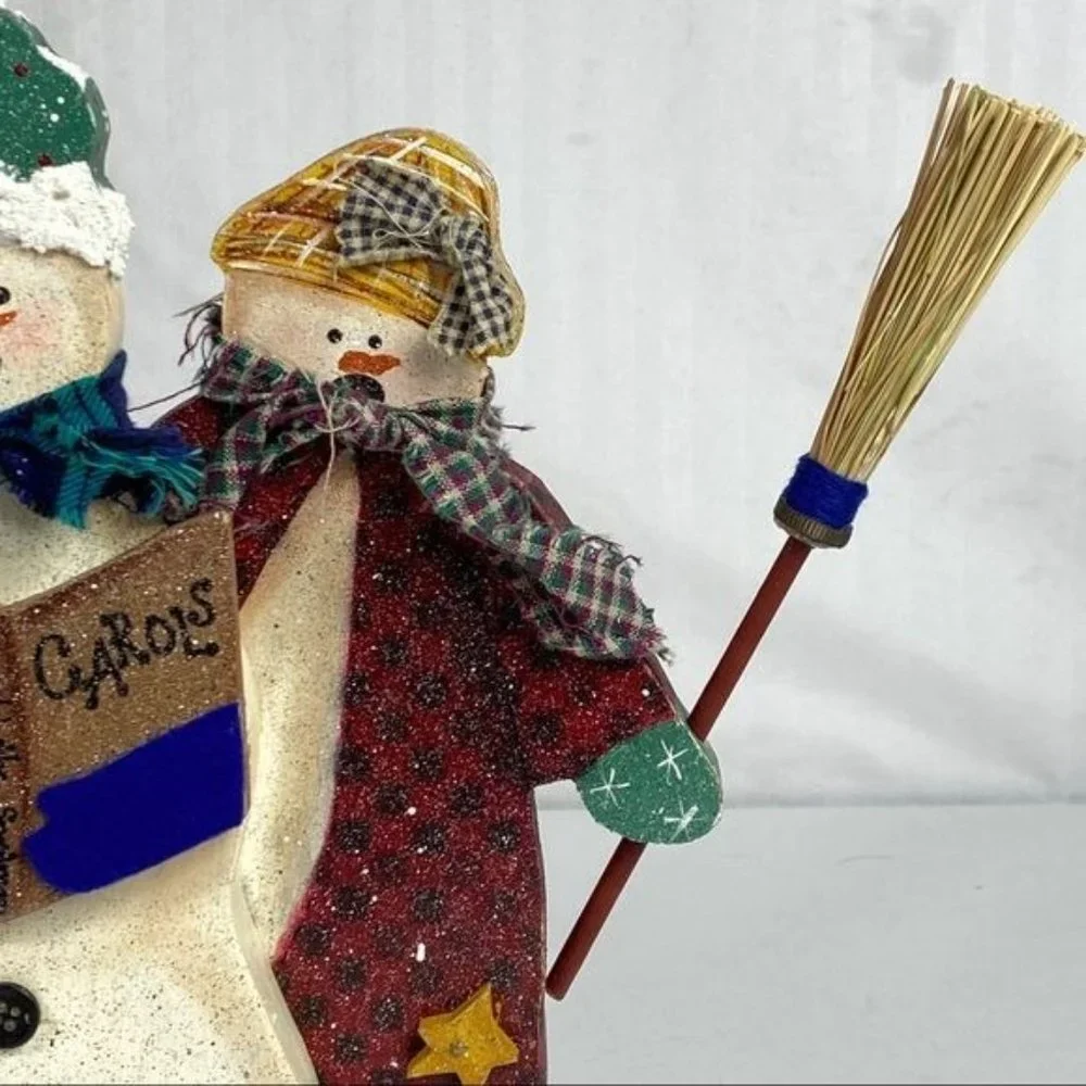 Christmas Wooden Snowmen Decoration HandPainted Primitive Folk Art‎ Winter Decor
